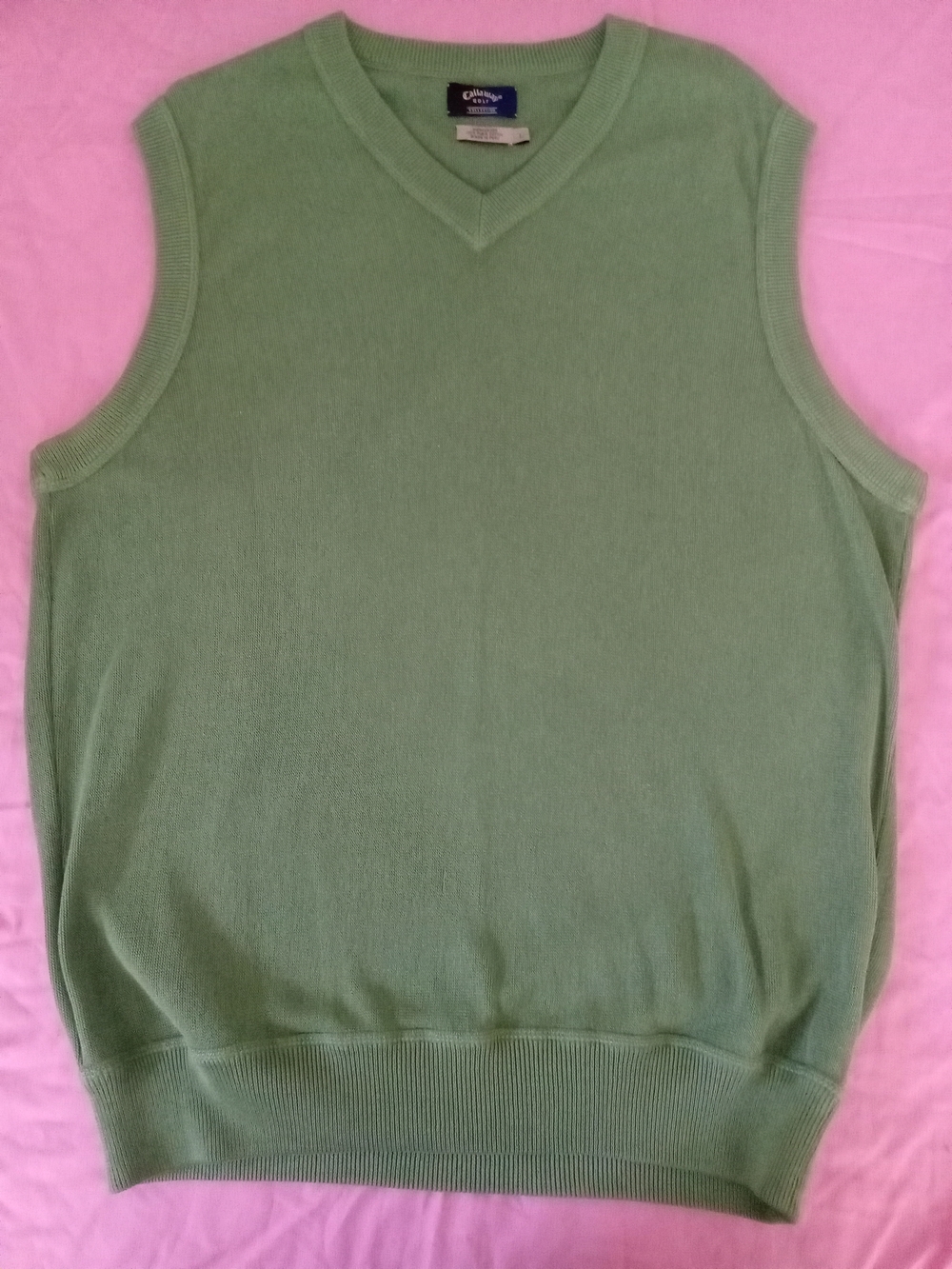 Callaway Light Green V-Neck Golf Sweater Vest 100% Pima Cotton Sz Large
